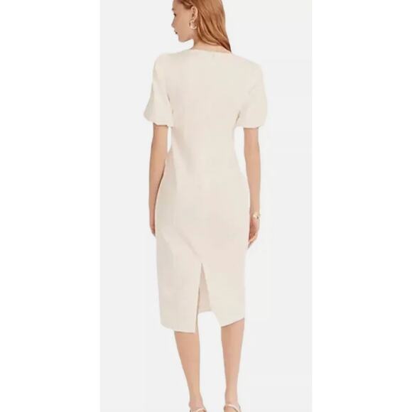J.Crew Collection Cut Out Knee Length Puff Sleeve Dress Cream Size 24 Plus NEW - Picture 2 of 13